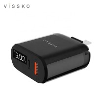 Vissko digital display QC PD 18W fast charging dual ports charger for mobile phone