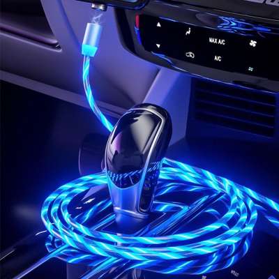 3 In 1 Magnetic Flowing Light Phone Charger Cables Led Magnetic Fast Charging Type C Micro Usb Lighting Data Cable