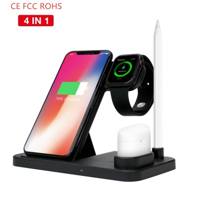 Qi 10W Folded Standing 4 In 1 Phone Wireless Charger Fast Charger For Iphone Samsung